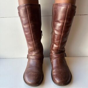 UGG Cedric Brown Leather Sheepskin Lined Moto Boots Women’s Size 8 S/N 1003335